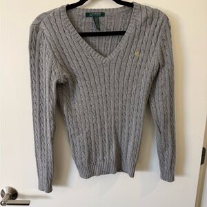 Lauren Ralph Lauren Light Gray V-Neck Sweater